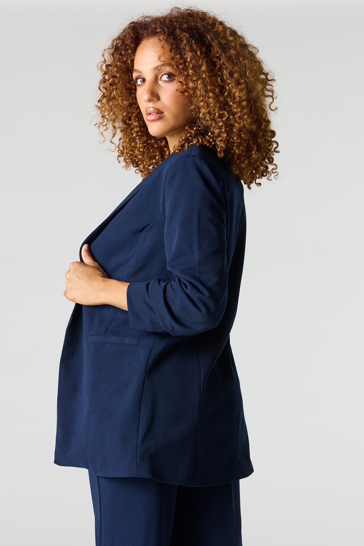 Alt View 2. Ruched Sleeve Blazer - Navy