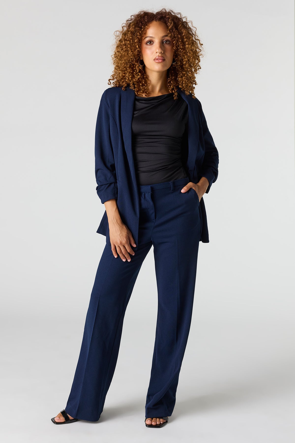 Alt View 3. Ruched Sleeve Blazer - Navy