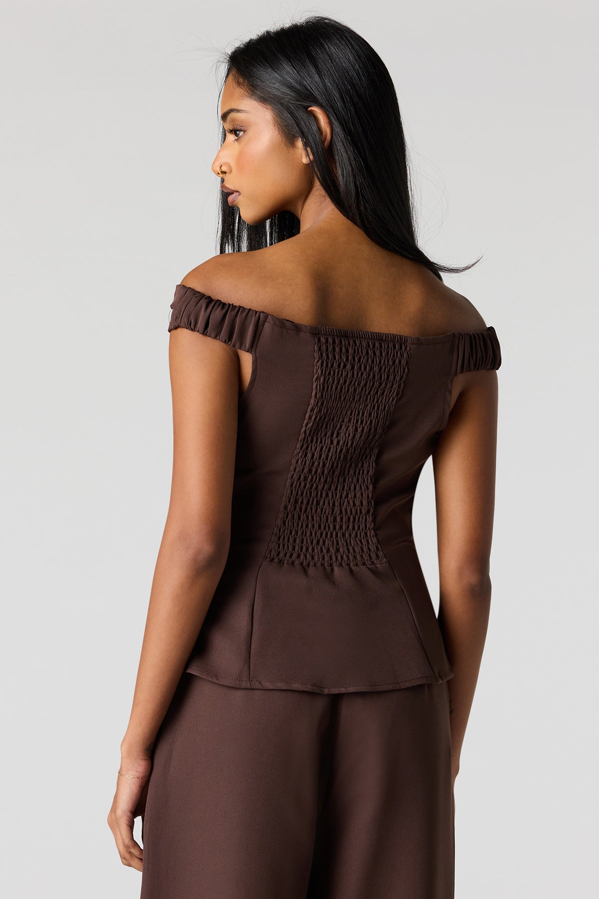 Alt View 2. Off Shoulder Top - Brown
