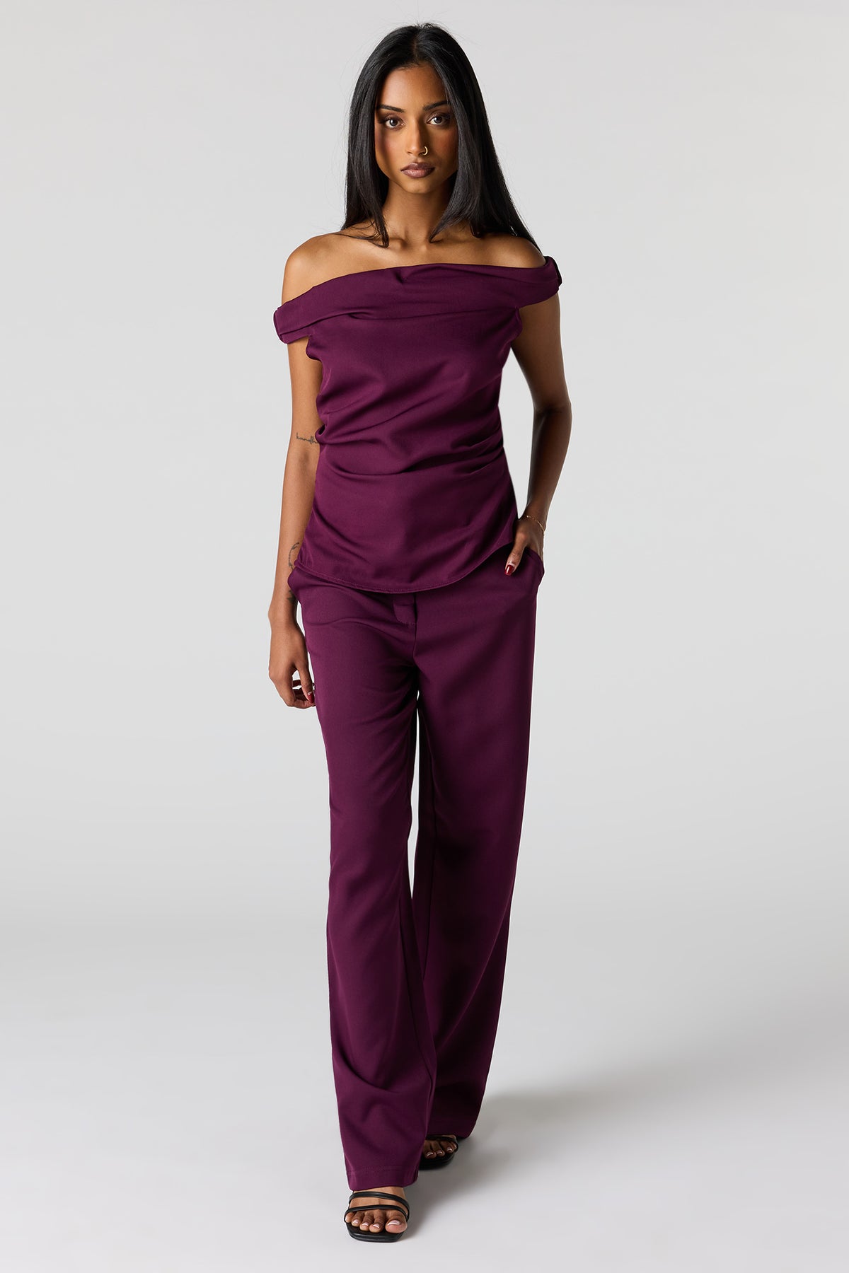 Alt View 3. Off Shoulder Top - Eggplant