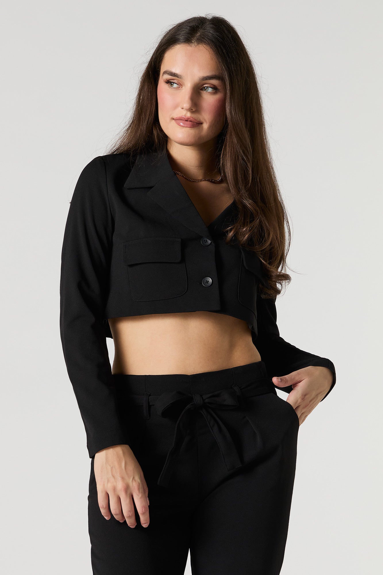 Button Front Cropped Blazer
