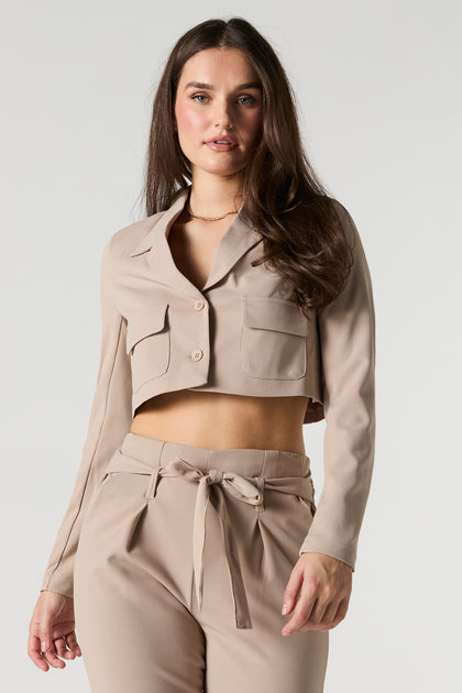 Button Front Cropped Blazer