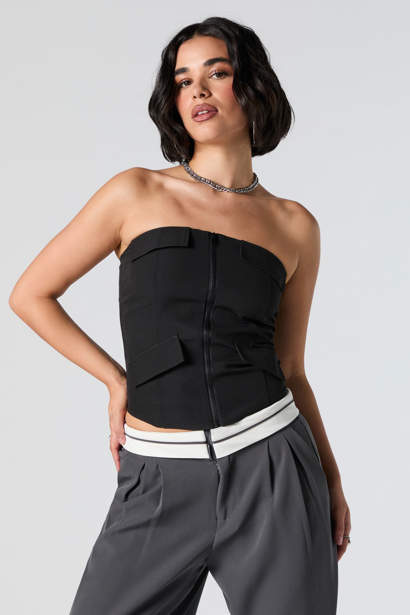 Zip-Up Multi Flap Corset Tube Top