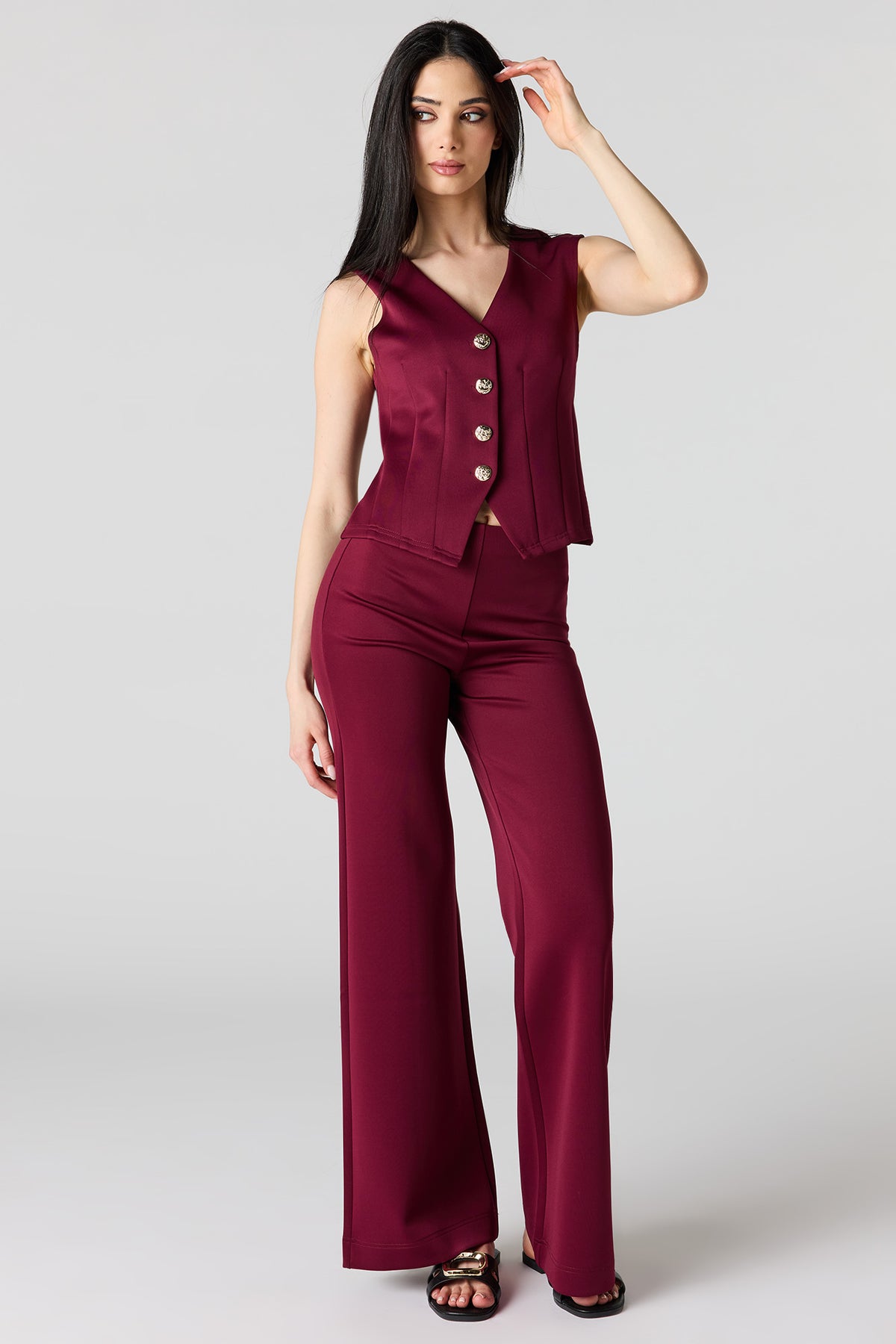 Alt View 3. Scuba Button-Up Vest - Burgundy