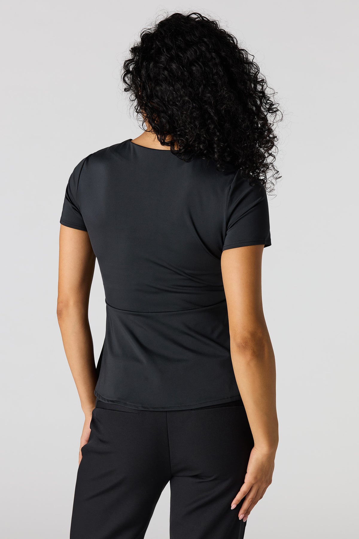 Alt View 2. Peplum Short Sleeve Top - Black