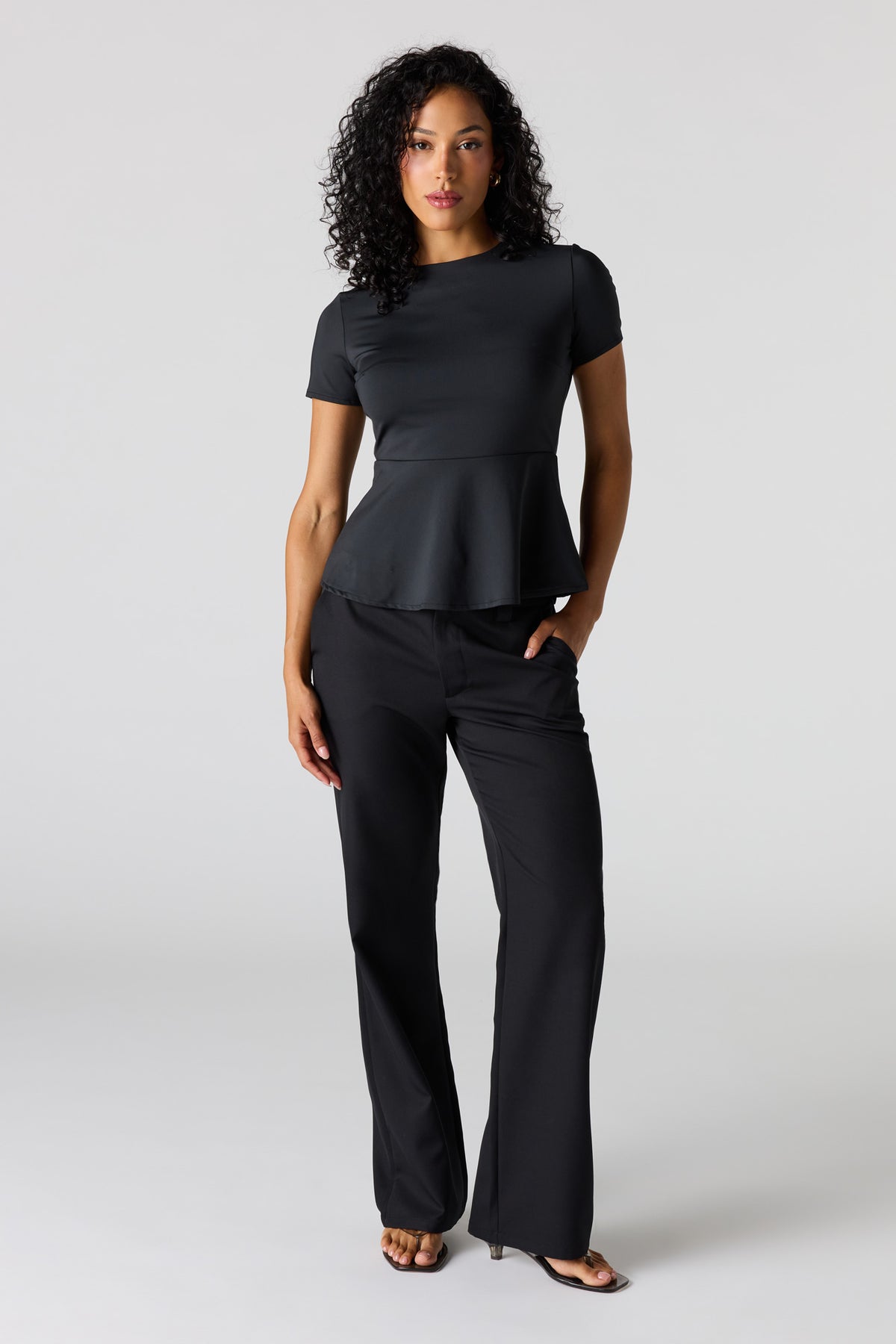 Alt View 3. Peplum Short Sleeve Top - Black