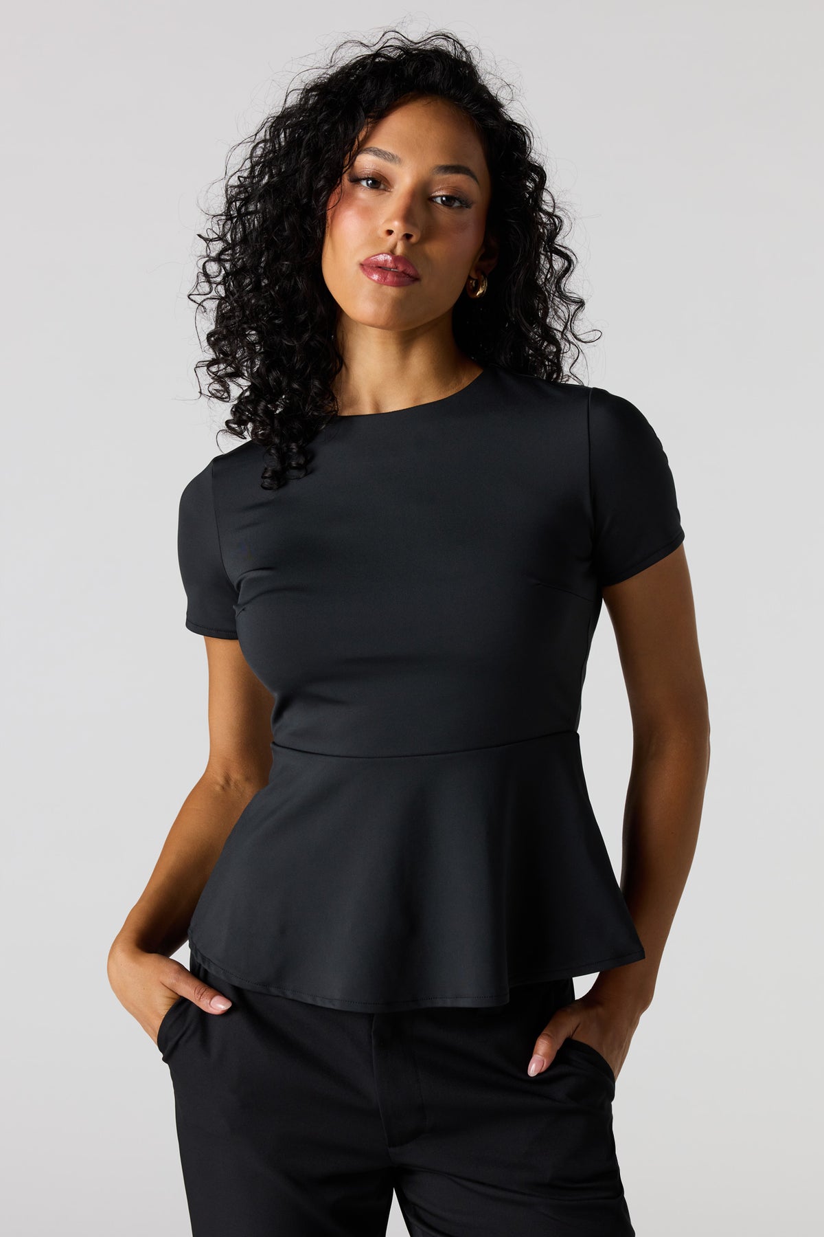 Peplum Short Sleeve Top - Black