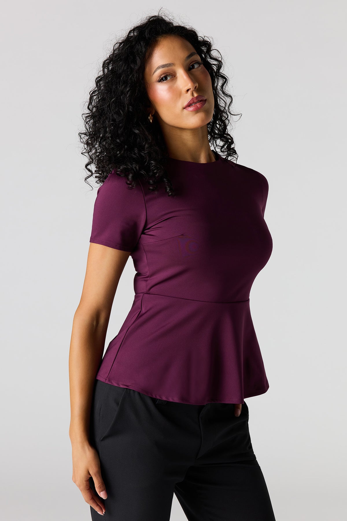 Peplum Short Sleeve Top - Eggplant