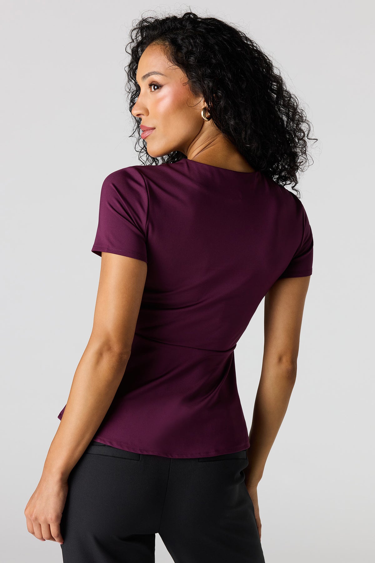 Alt View 2. Peplum Short Sleeve Top - Eggplant