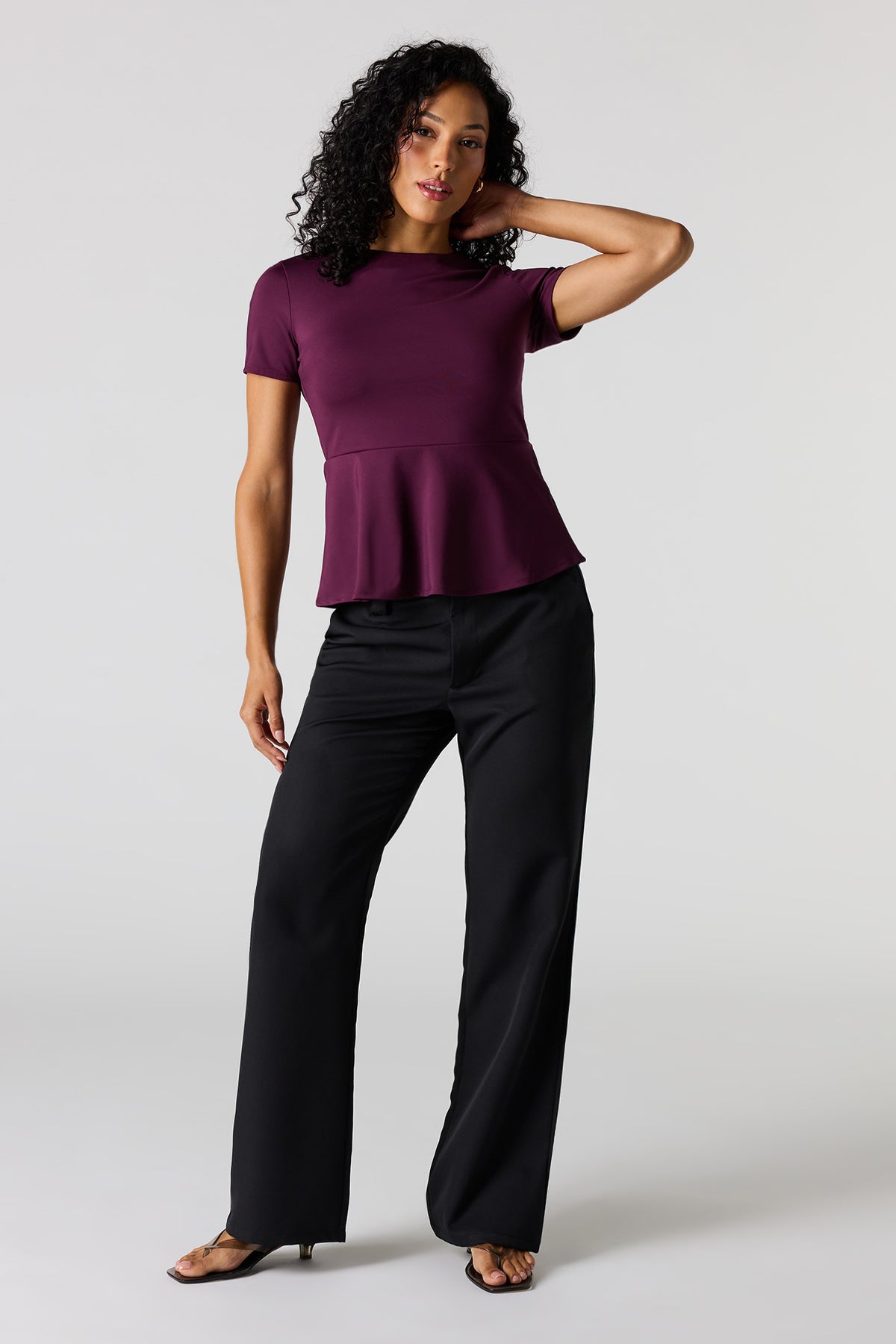Alt View 3. Peplum Short Sleeve Top - Eggplant
