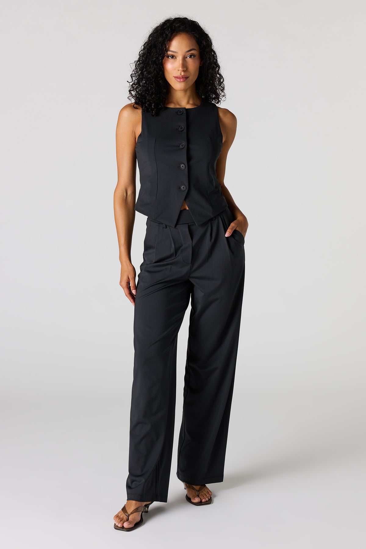 Alt View 3. Button-Up Vest - Black