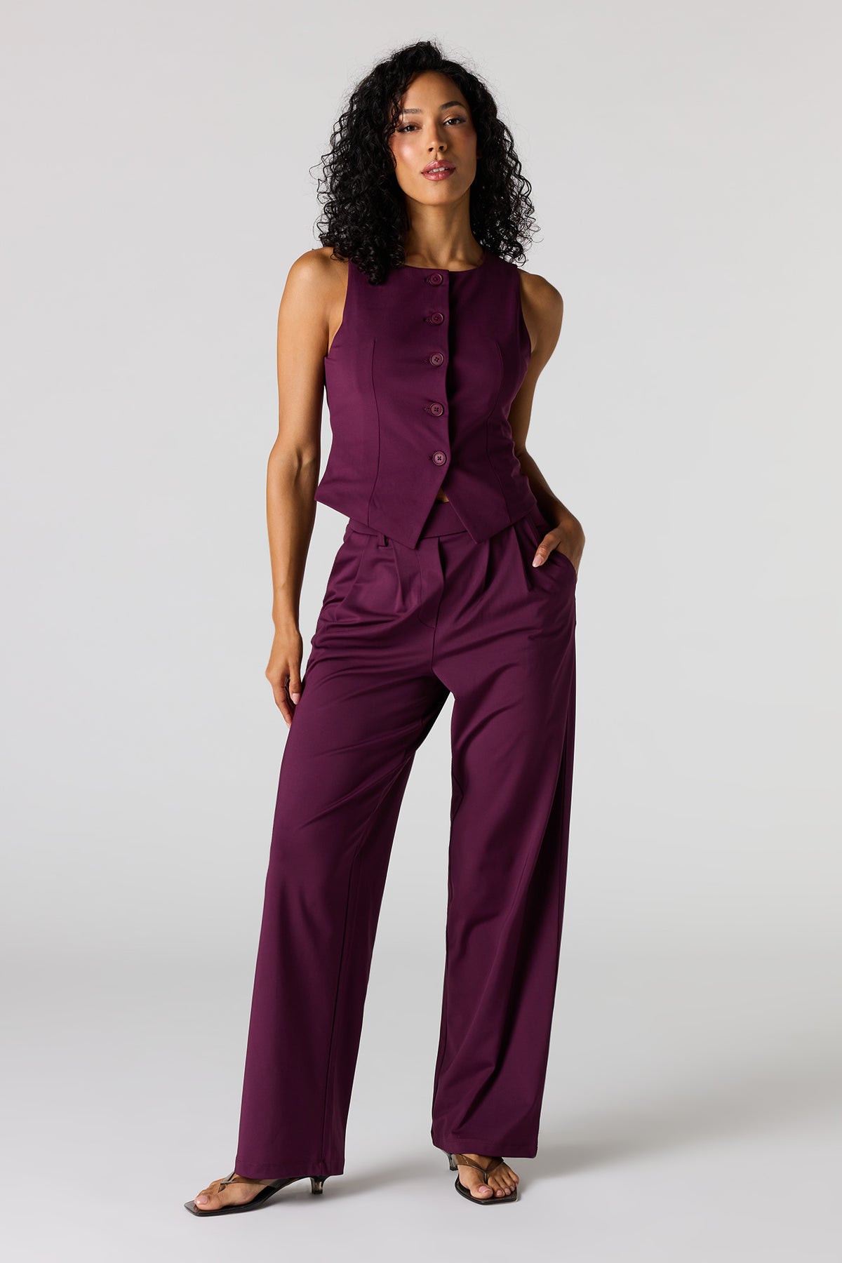 Alt View 3. Button-Up Vest - Eggplant
