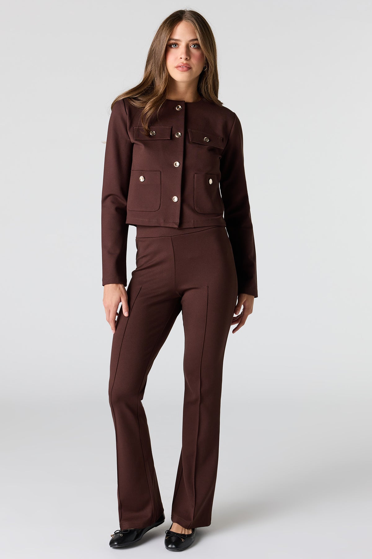 Alt View 3. Button-Up Blazer - Brown