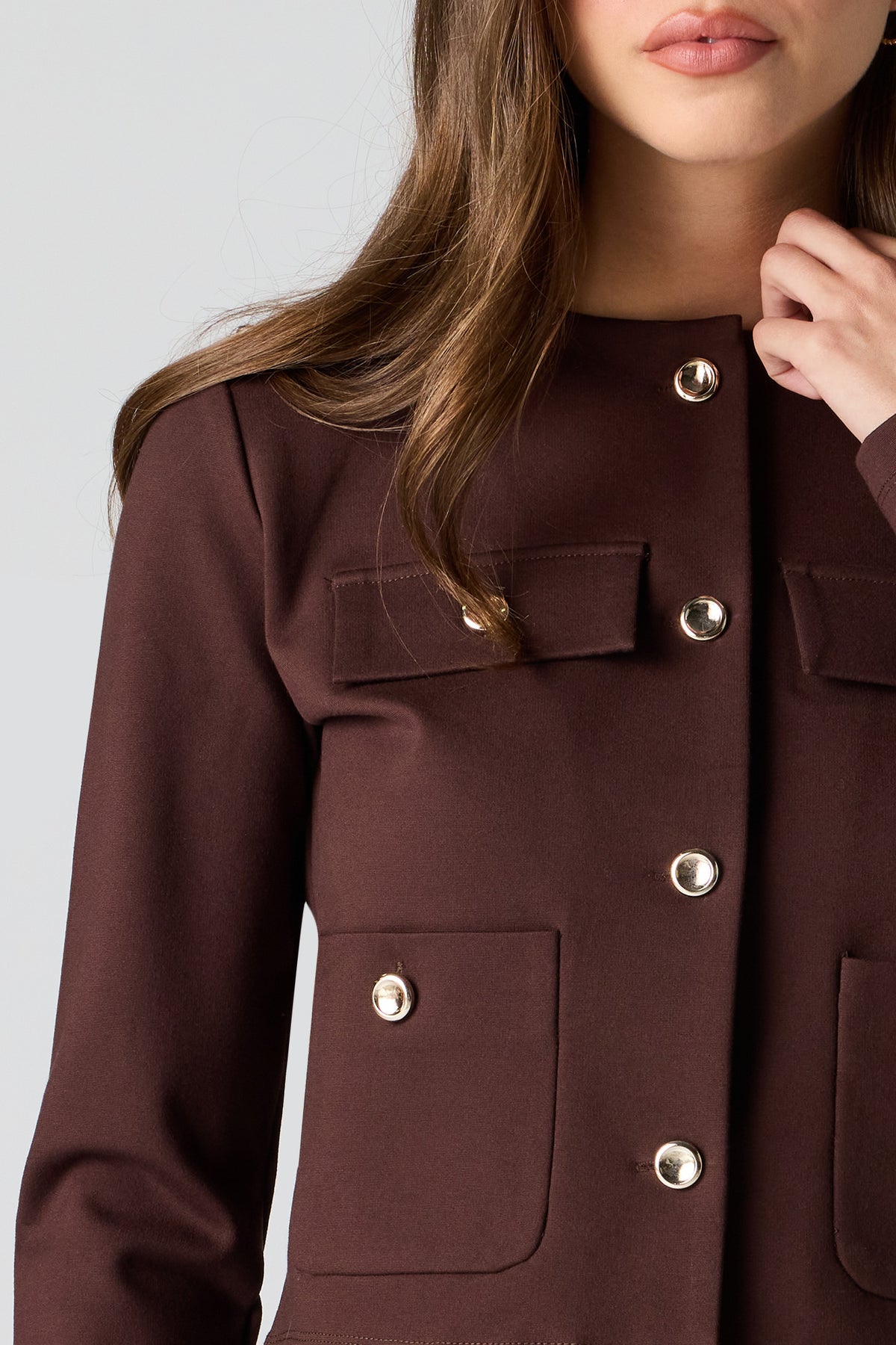 Alt View 4. Button-Up Blazer - Brown