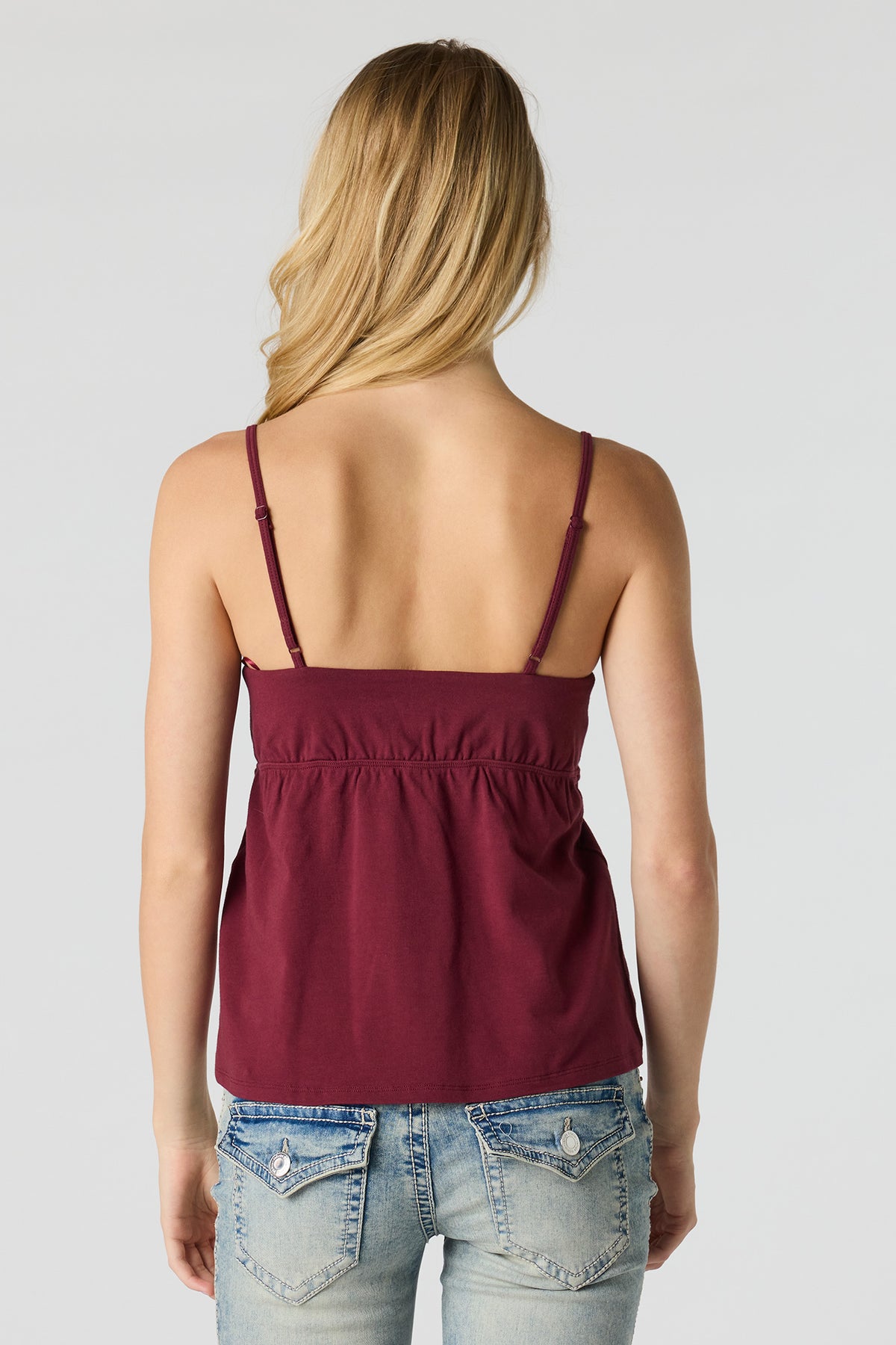 Alt View 2. V-Neck Peplum Tank - Wine