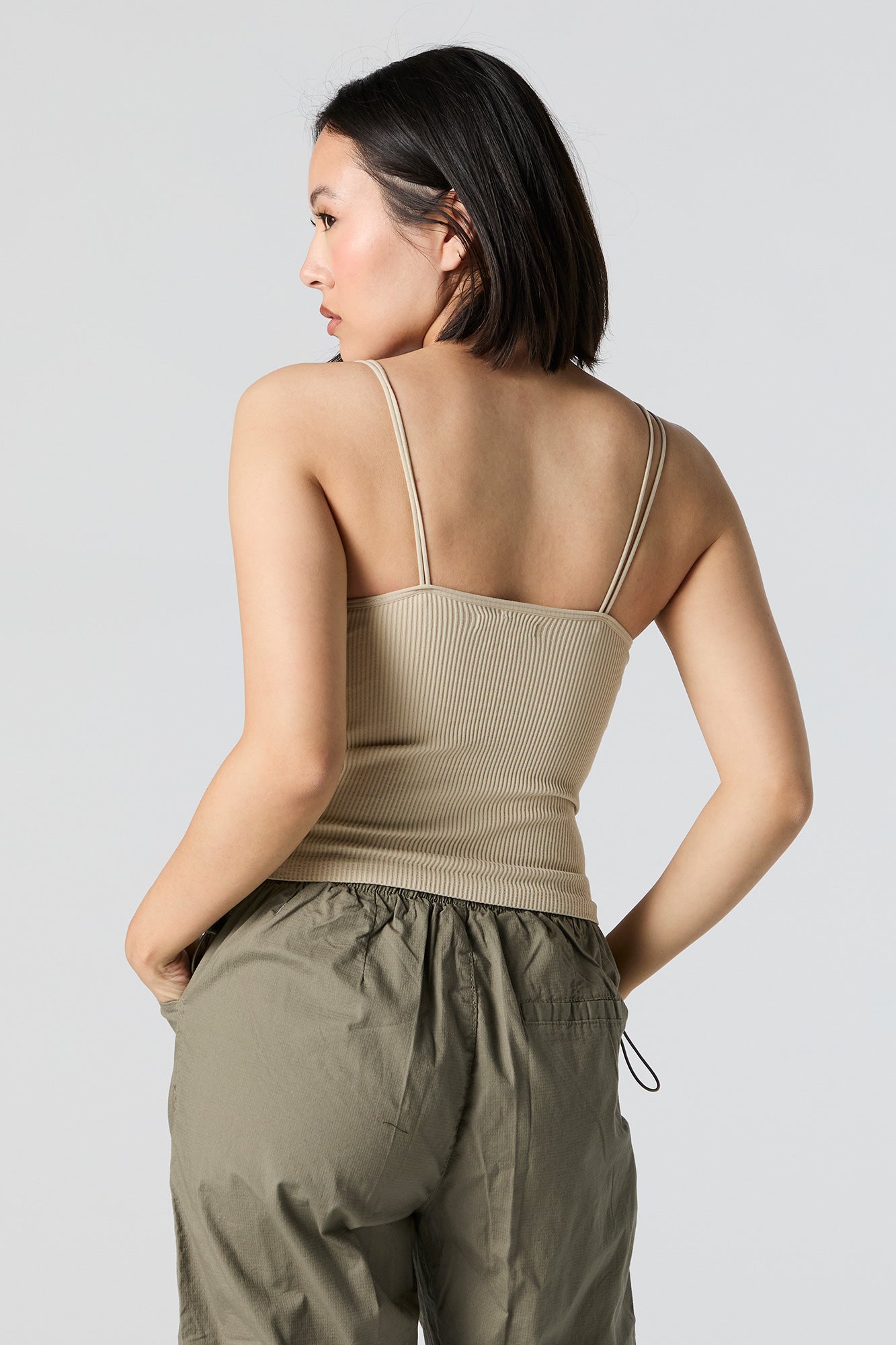 Camisole côtelée sans couture avec bretelles doubles