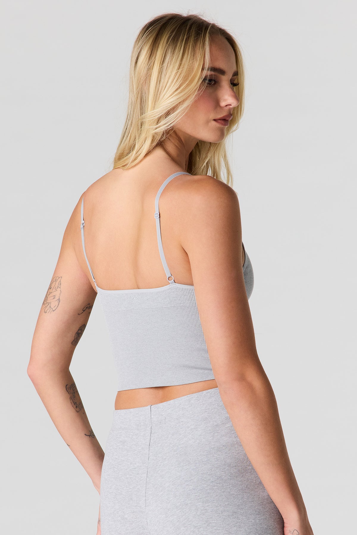 Alt View 2. Braless Ribbed Seamless Tank - Heather Grey