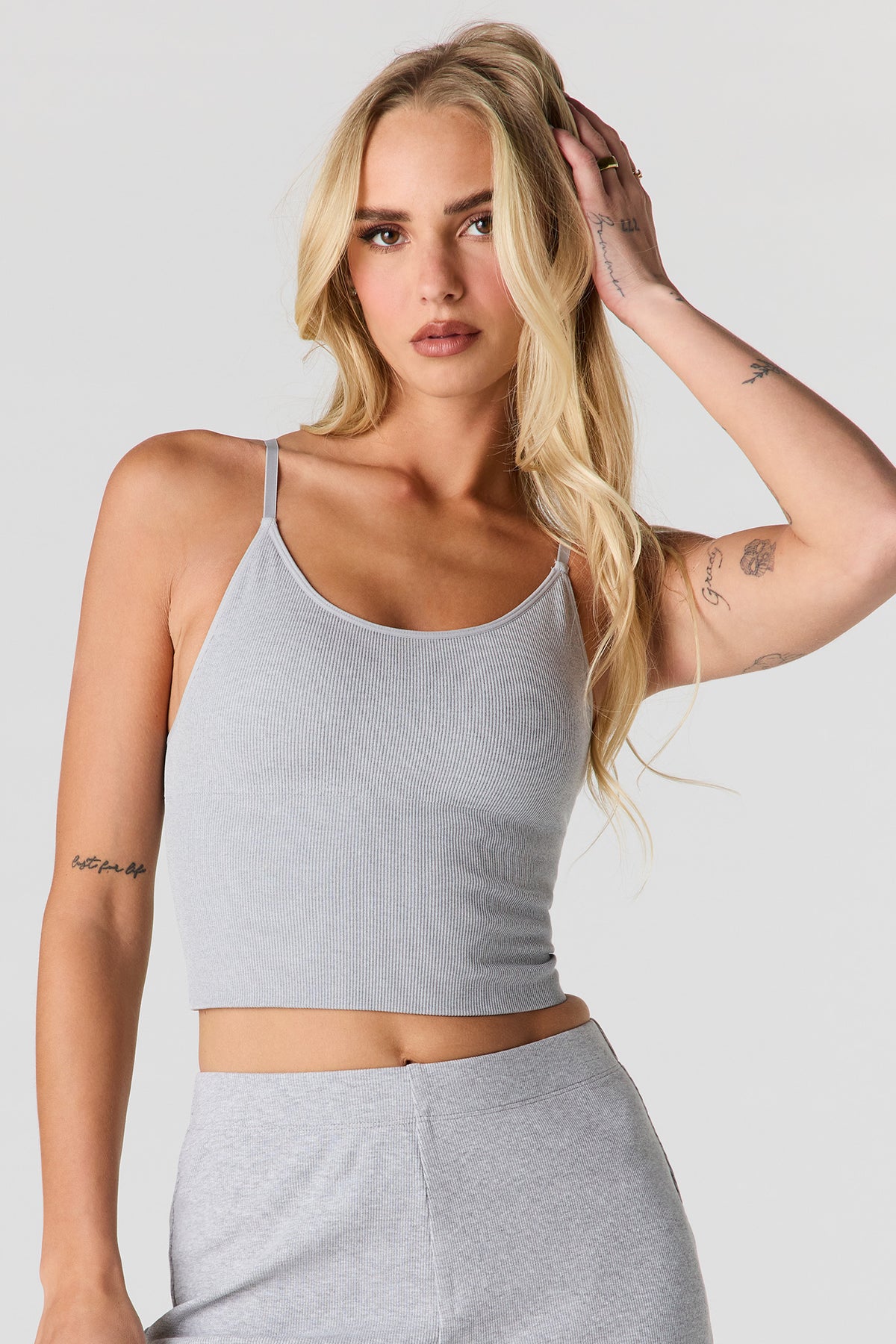 Braless Ribbed Seamless Tank - Heather Grey