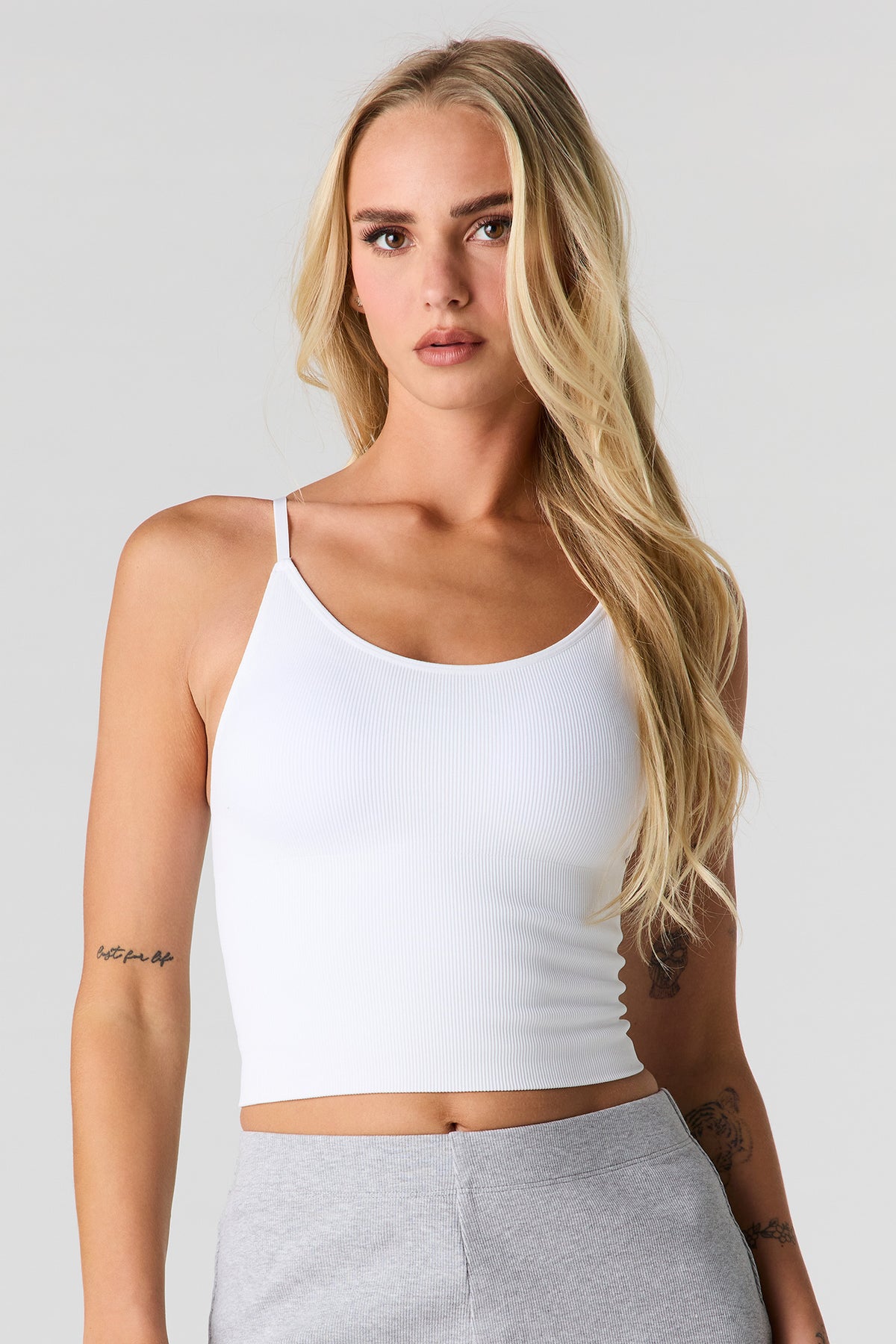 Braless Ribbed Seamless Tank - White