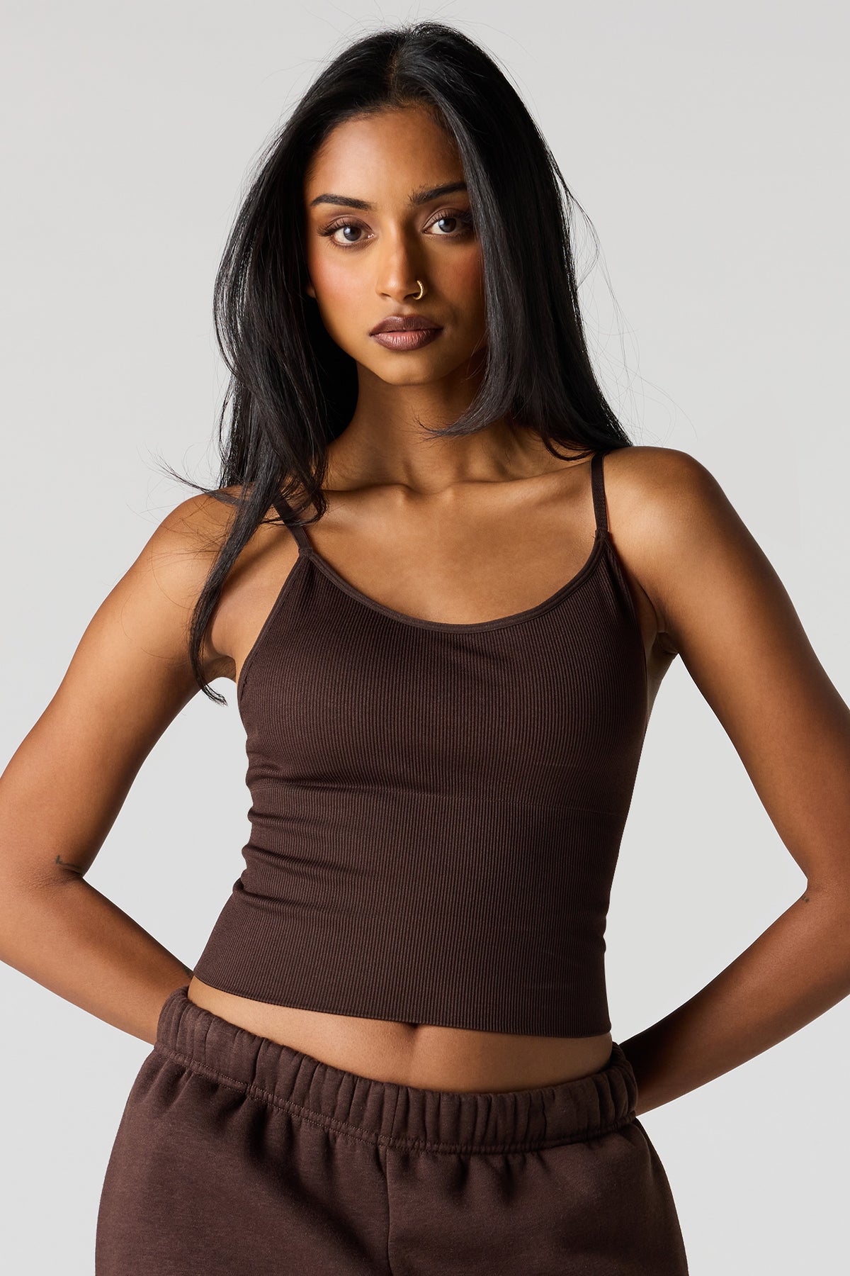 Braless Ribbed Seamless Tank - Dark Brown