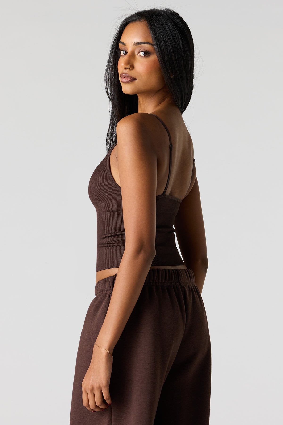 Alt View 2. Braless Ribbed Seamless Tank - Dark Brown