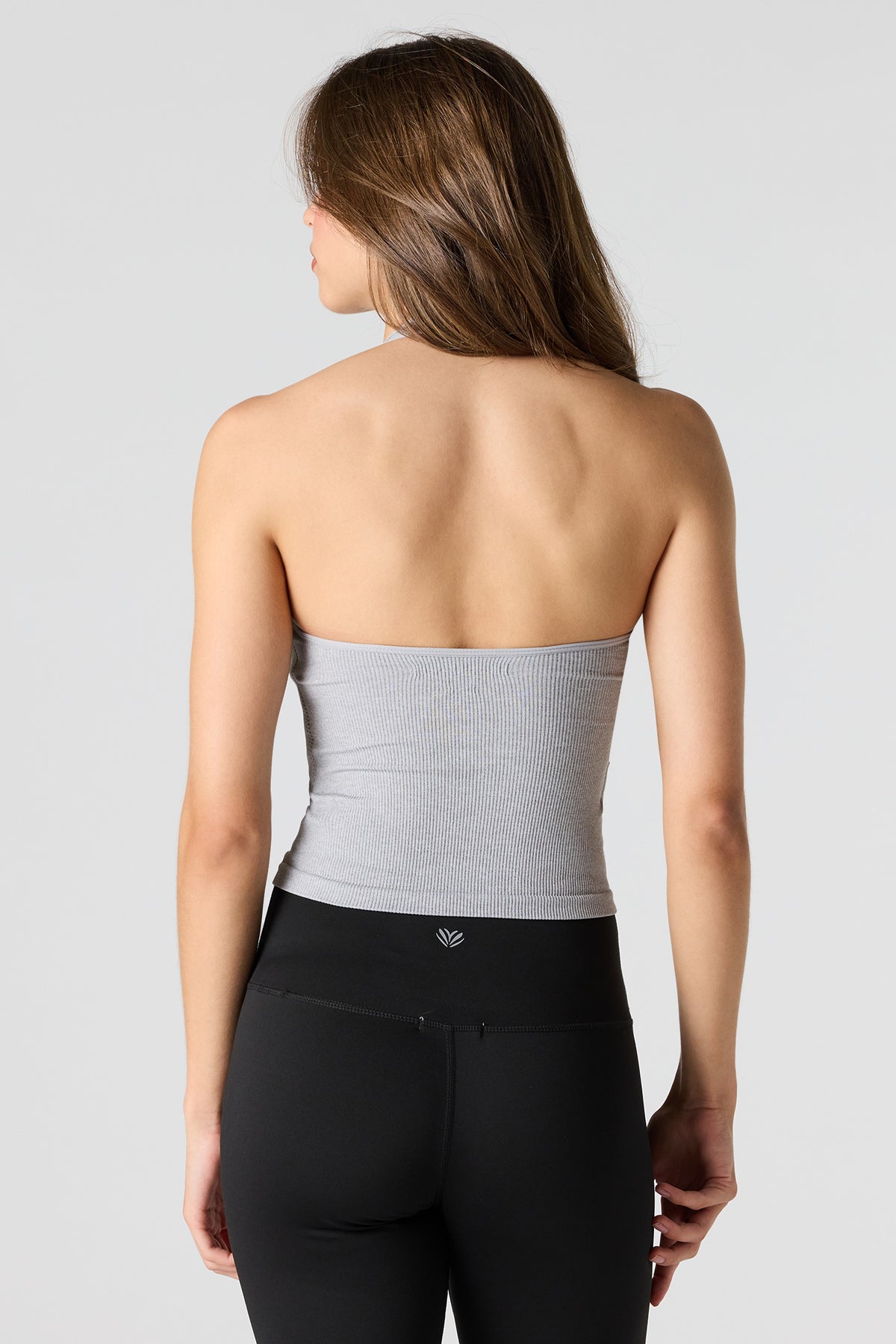 Alt View 2. Ribbed Seamless Halter Tank - Heather Grey