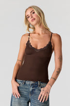 Camisole côtelée sans couture avec liséré de dentelle