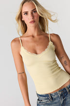 Camisole côtelée sans couture avec liséré de dentelle