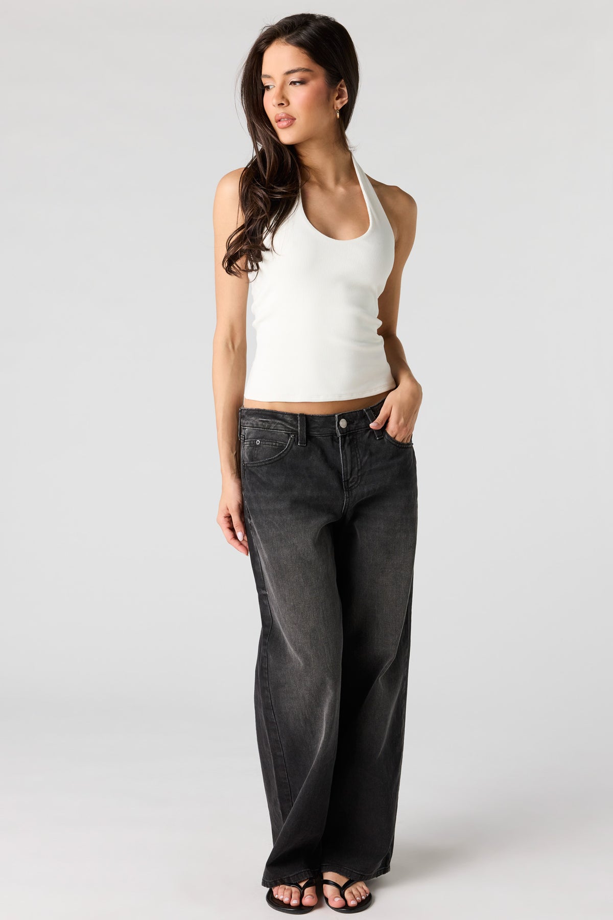 Alt View 3. Ribbed Scoop Neck Halter Top - White