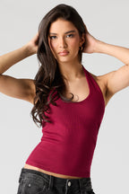 Ribbed Scoop Neck Halter Top