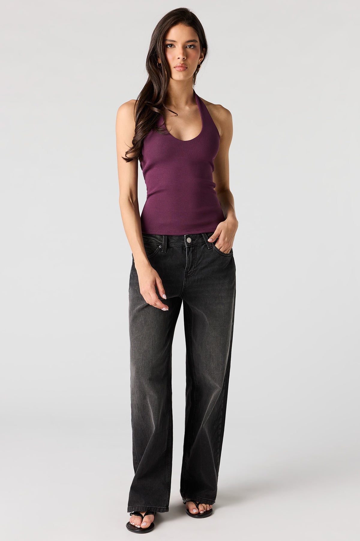 Alt View 3. Ribbed Scoop Neck Halter Top - Plum