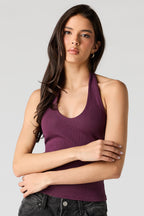 Ribbed Scoop Neck Halter Top