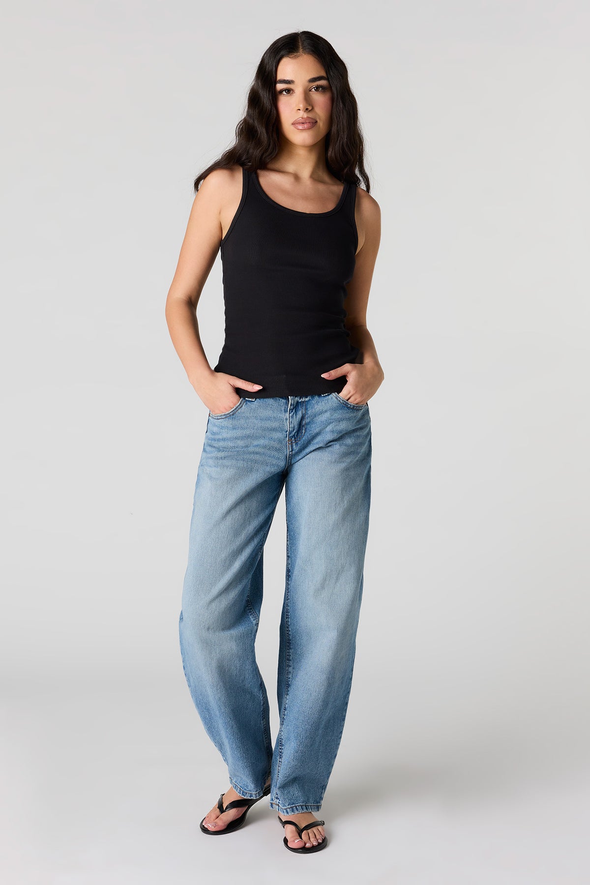 Alt View 3. Ribbed Scoop Neck Tank - Black