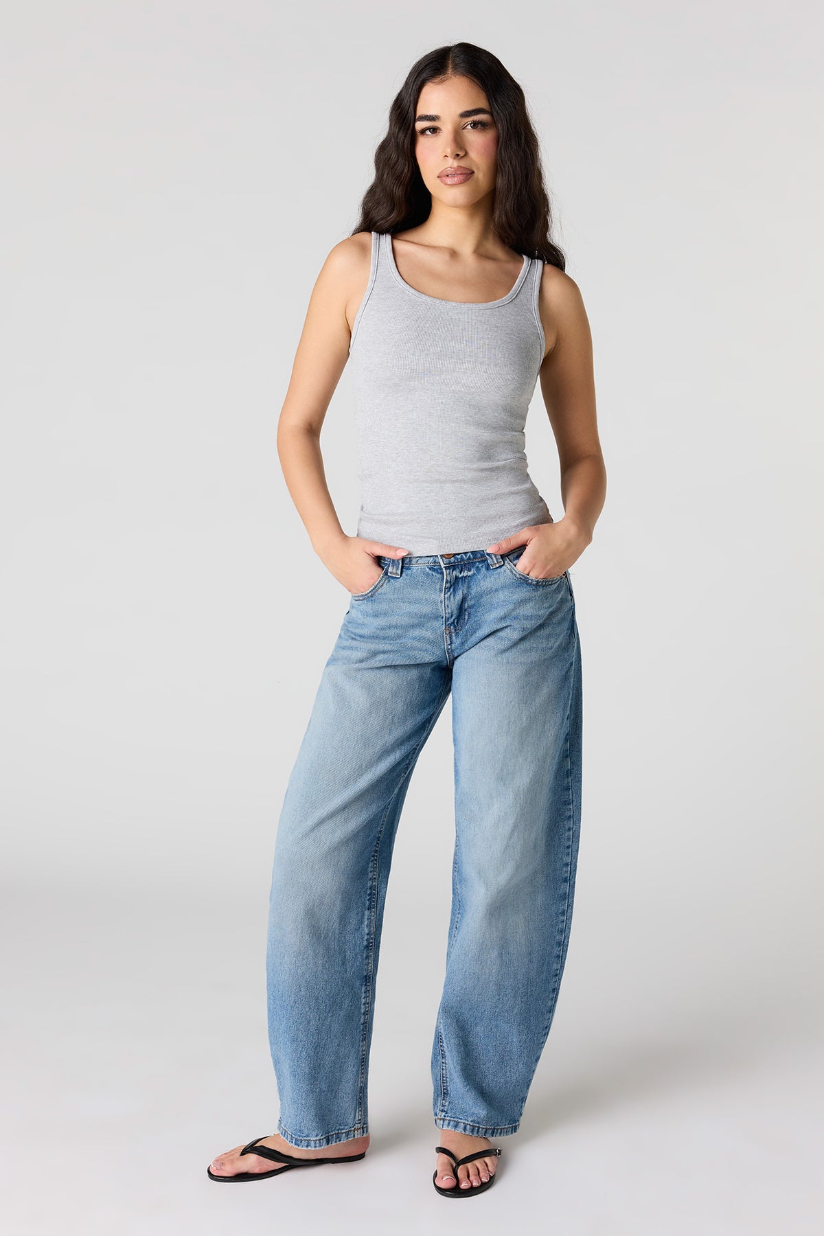 Alt View 3. Ribbed Scoop Neck Tank - Heather Grey