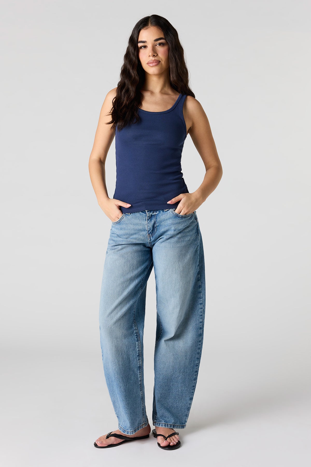 Alt View 3. Ribbed Scoop Neck Tank - Navy