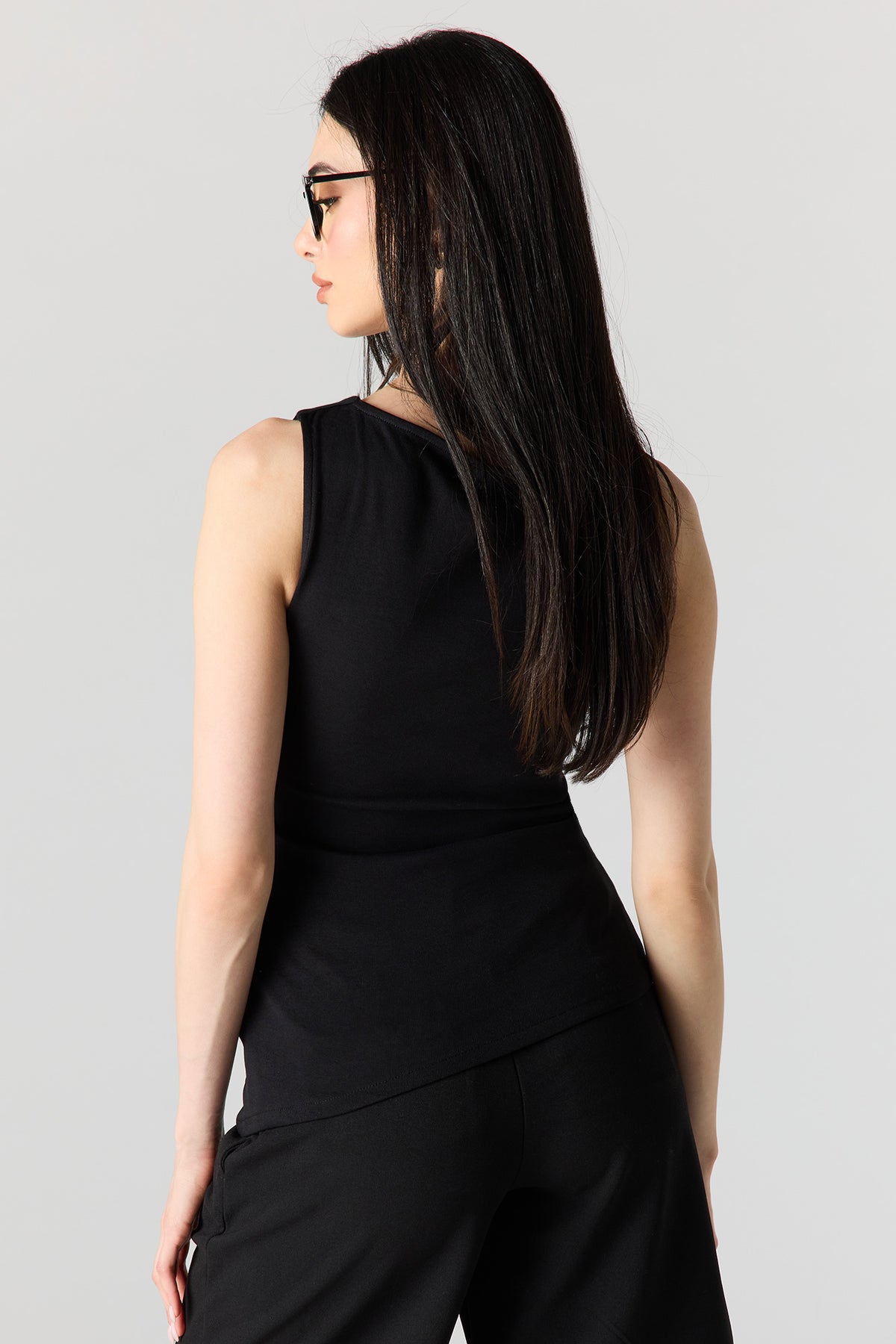 Alt View 2. Ribbed High Neck Top - Black