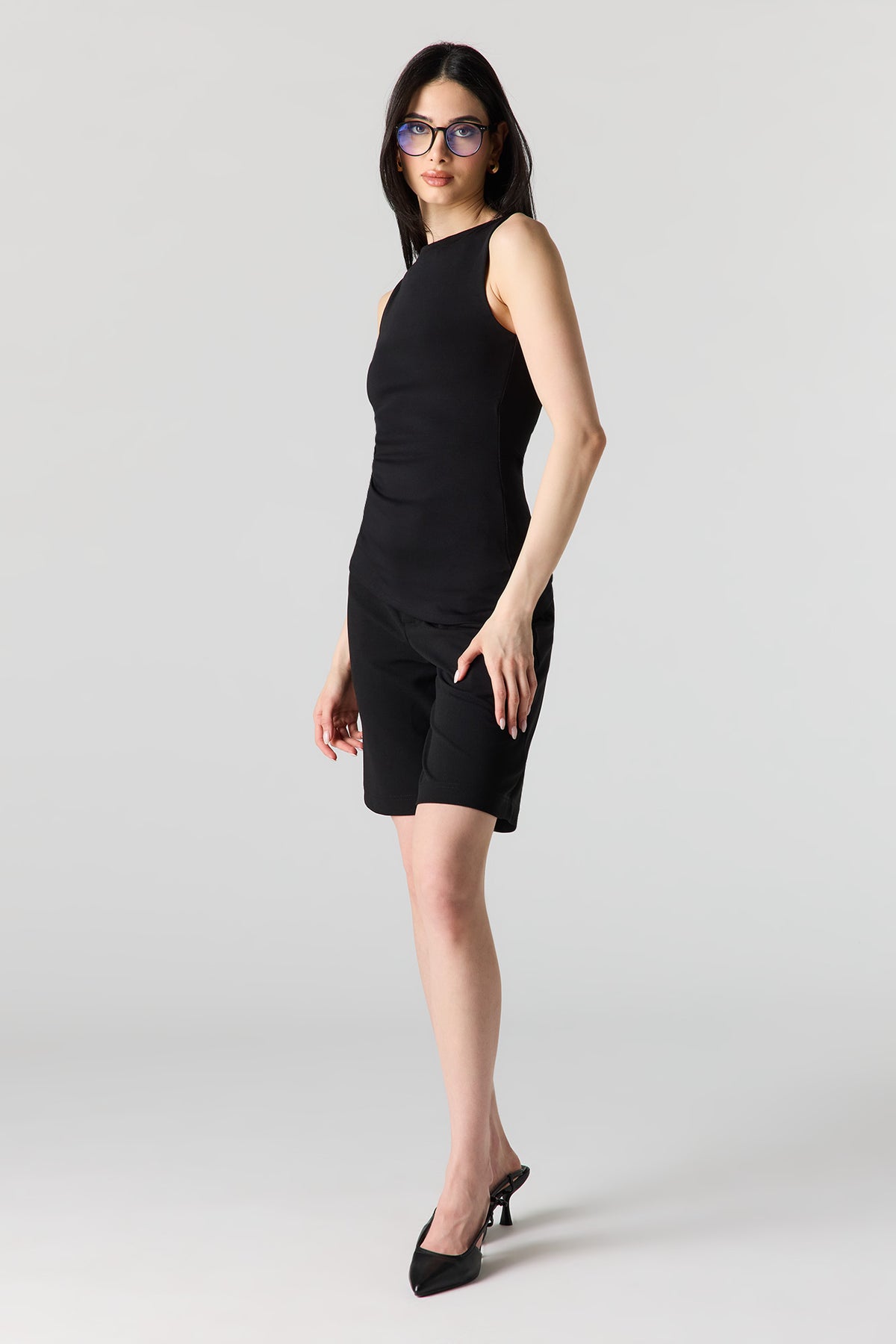 Alt View 3. Ribbed High Neck Top - Black