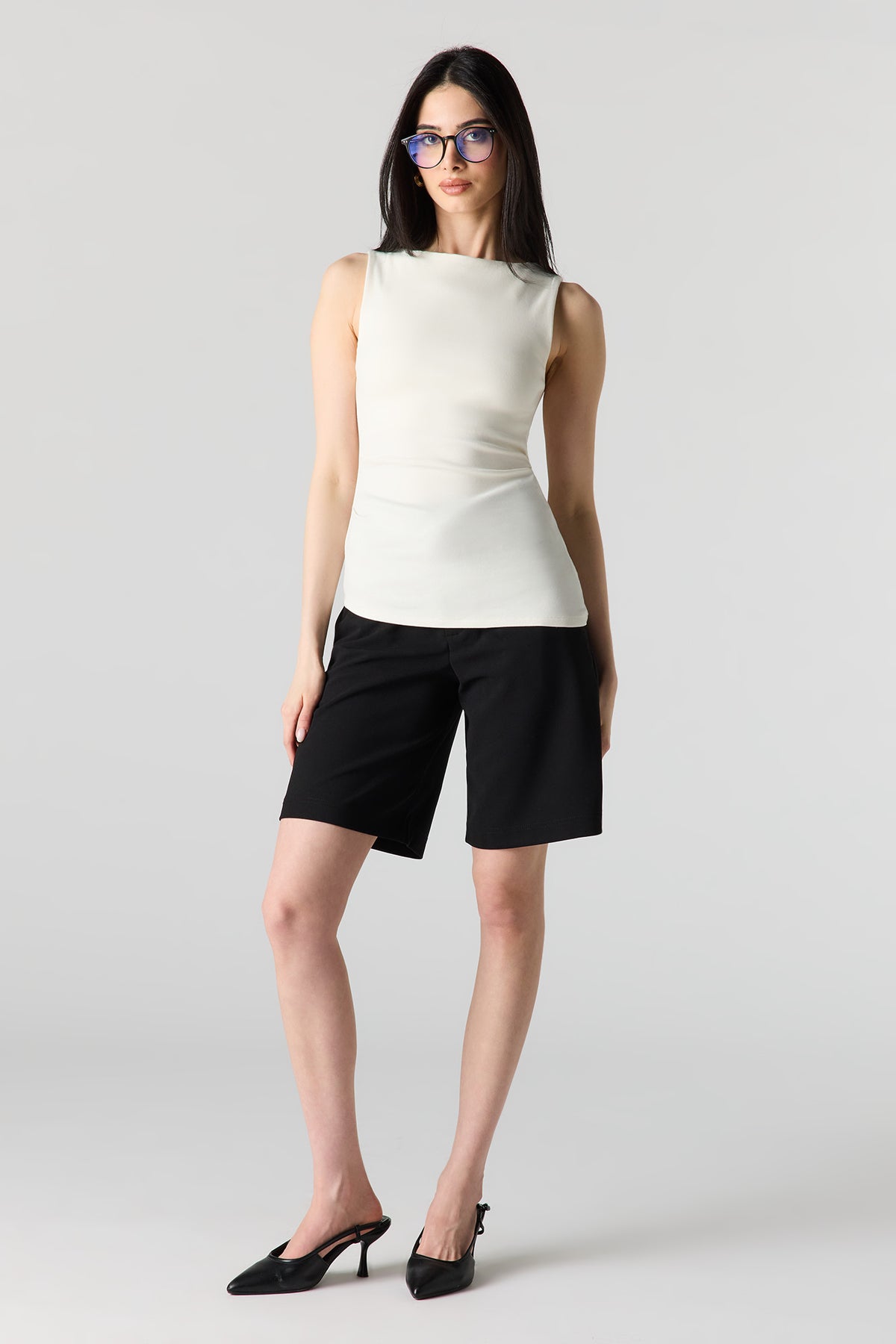 Alt View 3. Ribbed High Neck Top - White