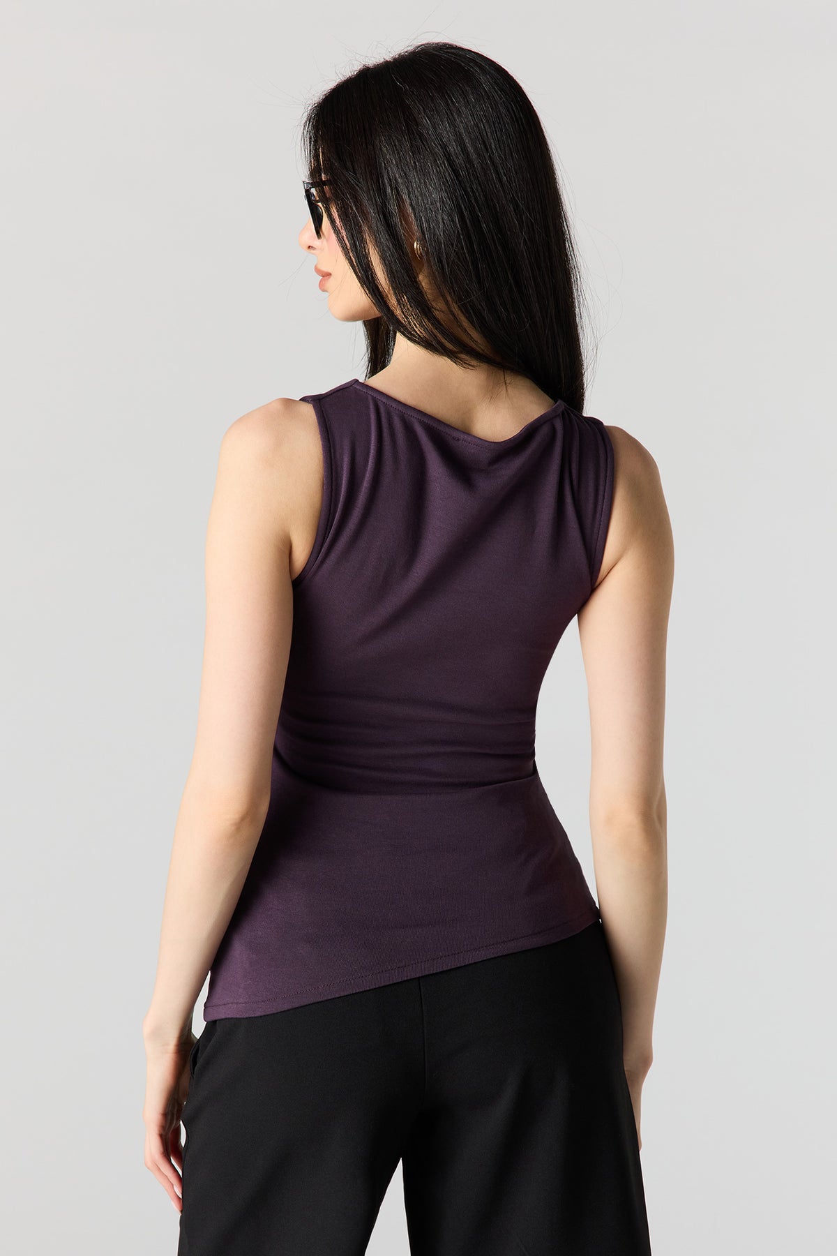 Alt View 2. Ribbed High Neck Top - Purple