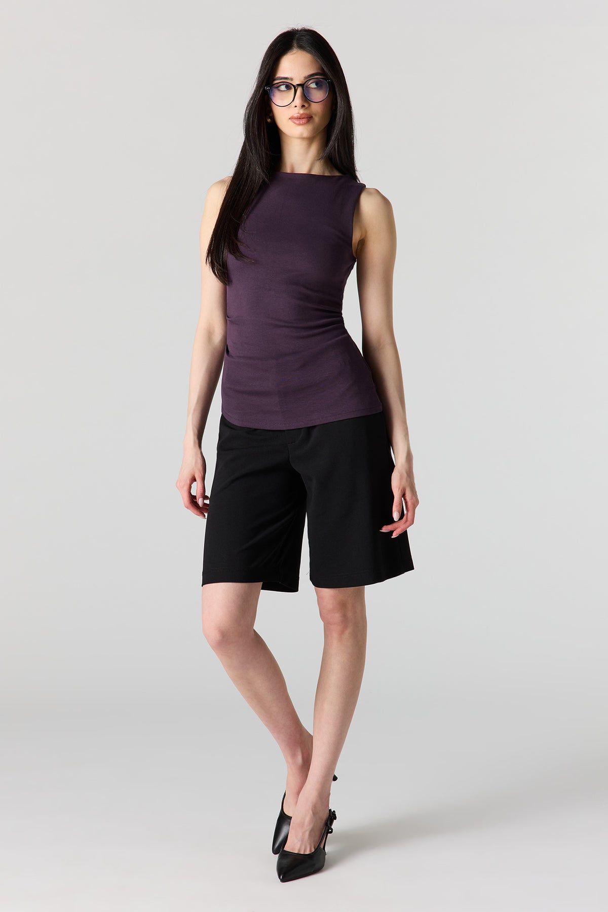 Alt View 3. Ribbed High Neck Top - Purple