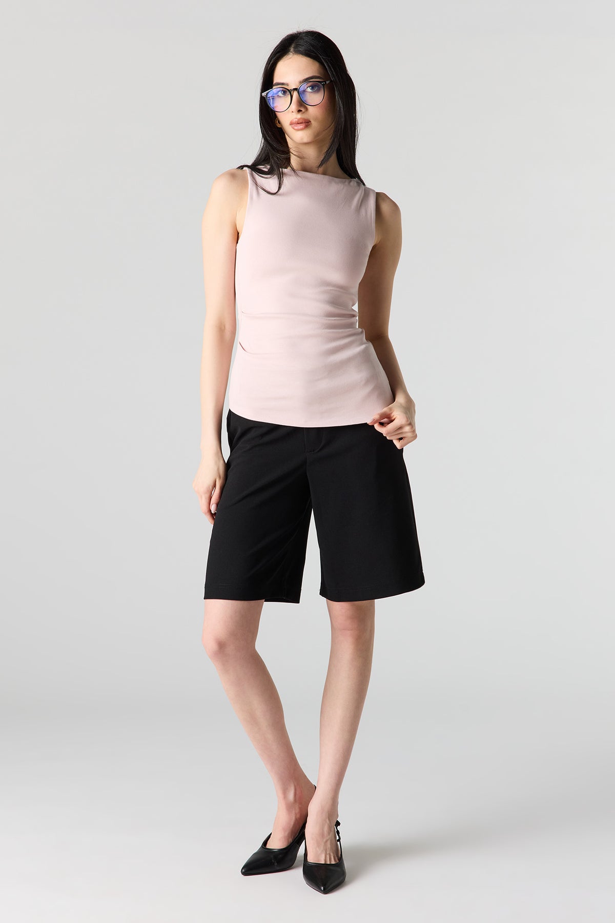 Alt View 3. Ribbed High Neck Top - Lilac