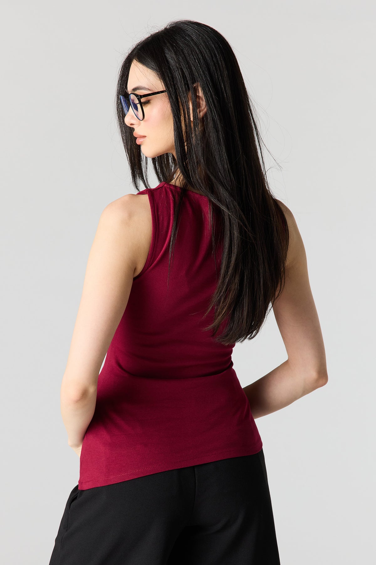 Alt View 2. Ribbed High Neck Top - Red
