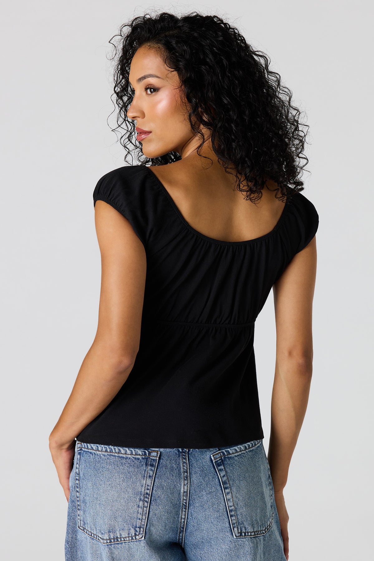 Alt View 2. Scoop Neck Peplum Top - Black
