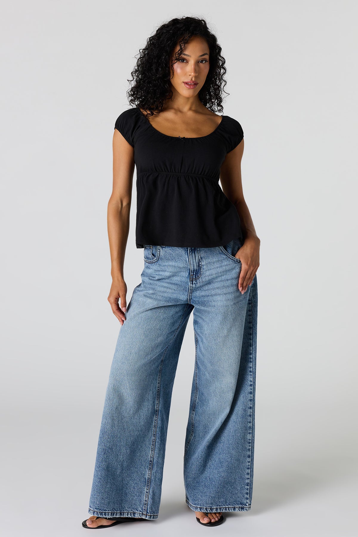 Alt View 3. Scoop Neck Peplum Top - Black