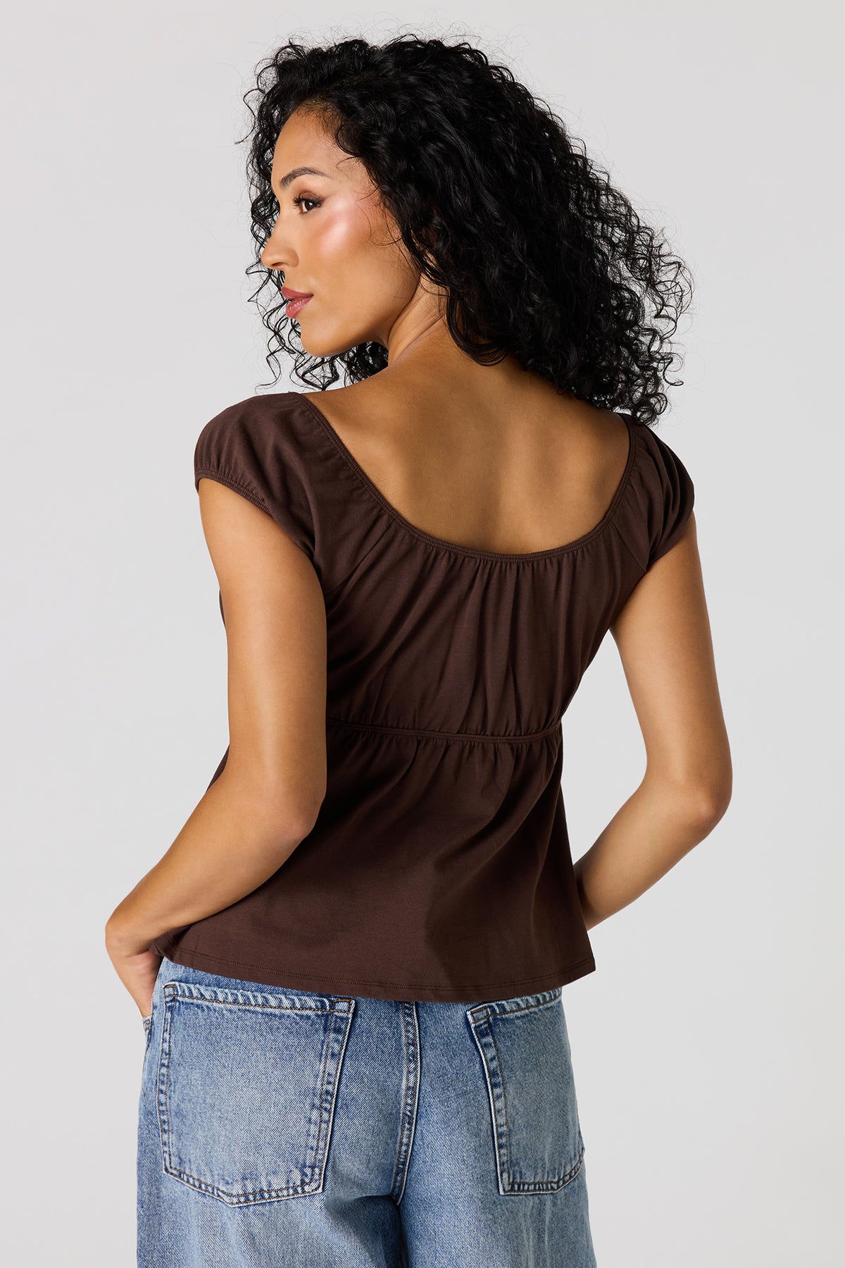 Alt View 2. Scoop Neck Peplum Top - Brown