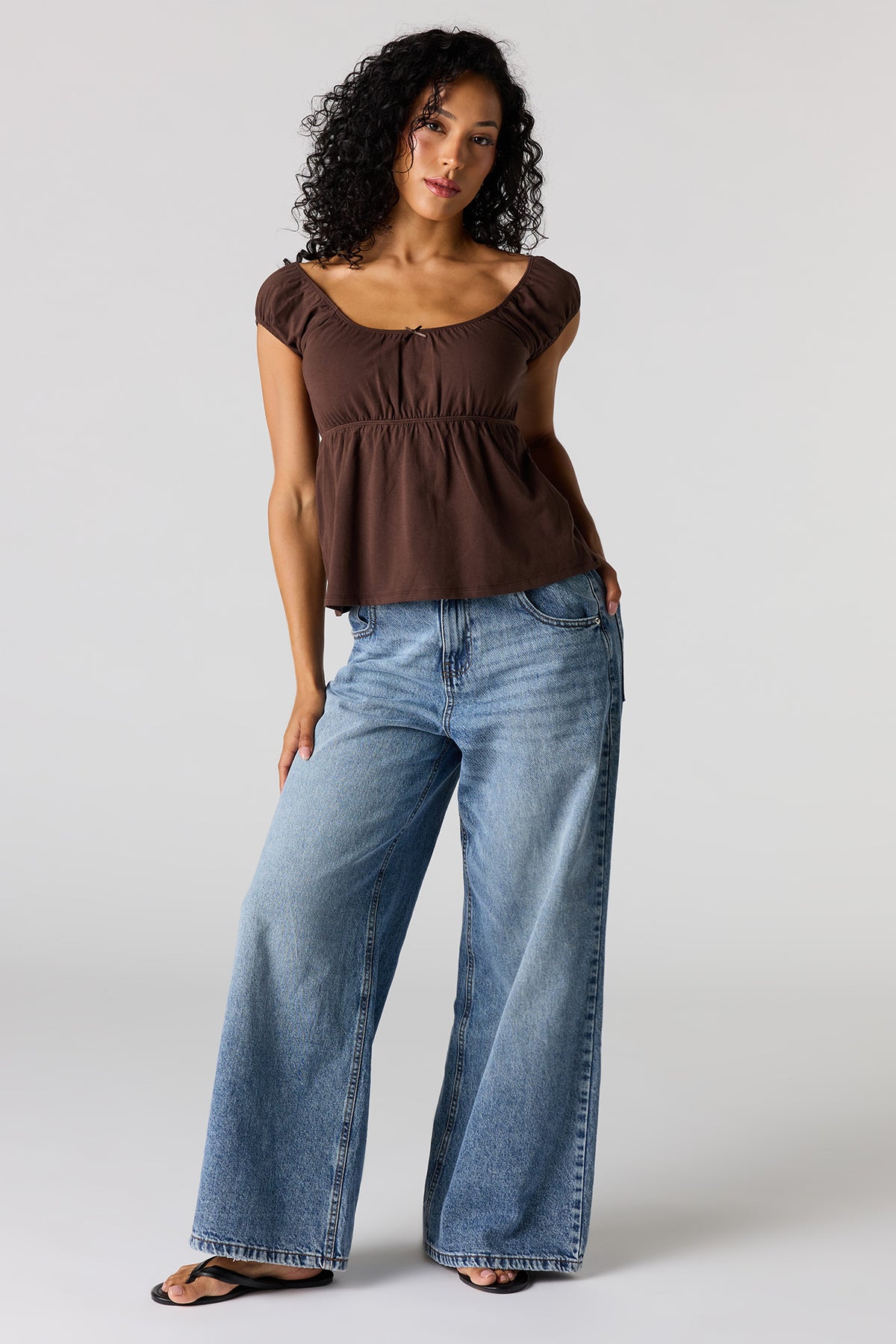 Alt View 3. Scoop Neck Peplum Top - Brown