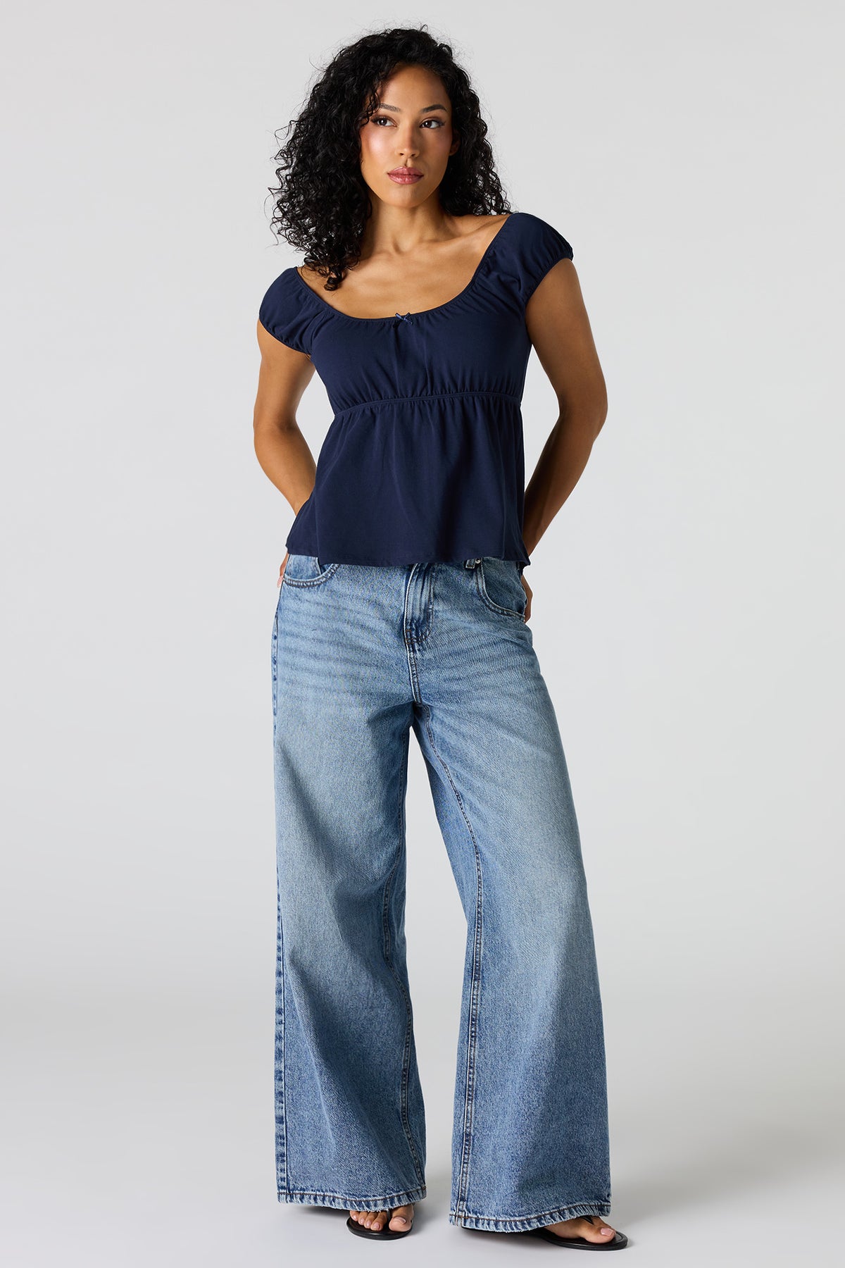 Alt View 3. Scoop Neck Peplum Top - Navy