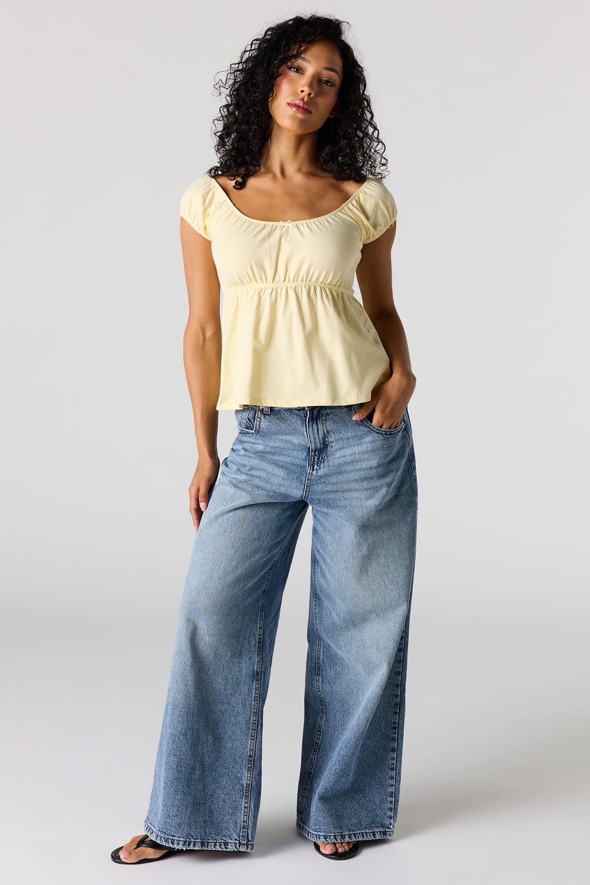 Alt View 3. Scoop Neck Peplum Top - Yellow