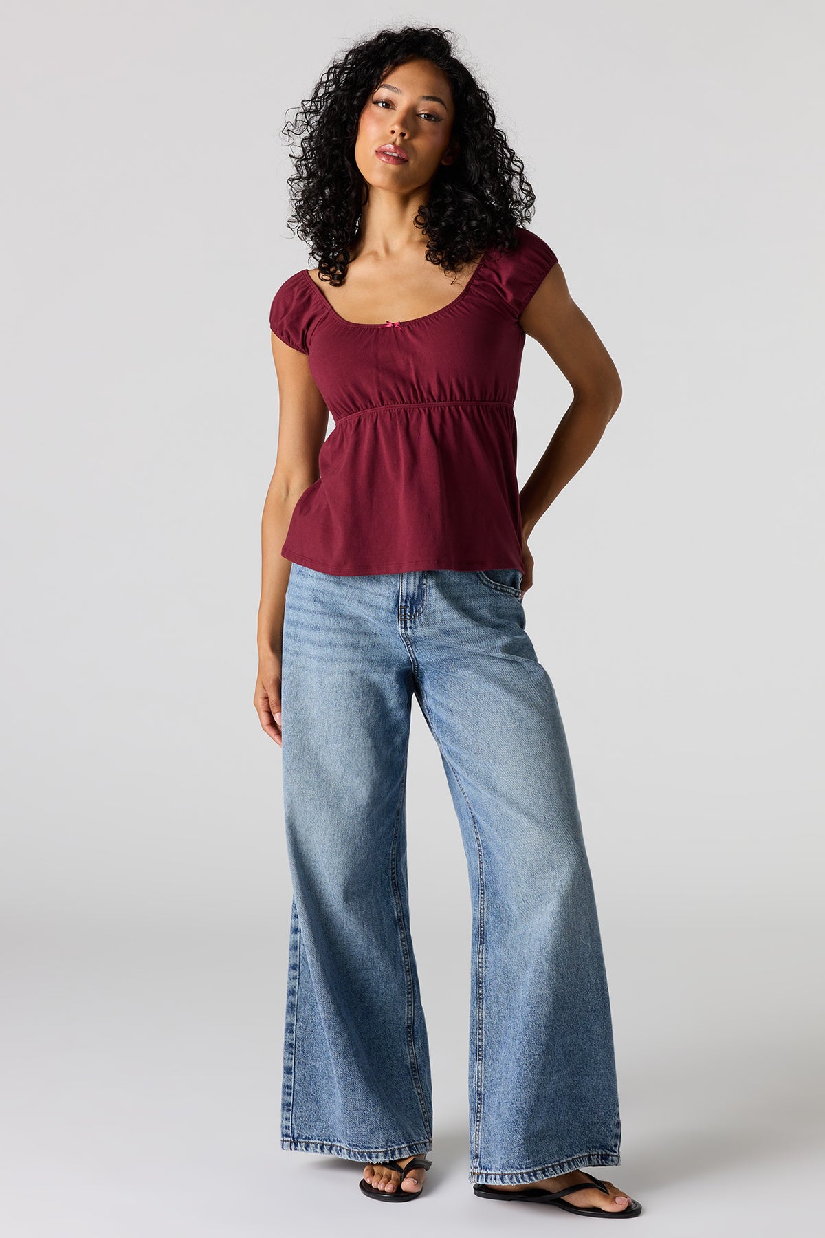 Alt View 3. Scoop Neck Peplum Top - Wine