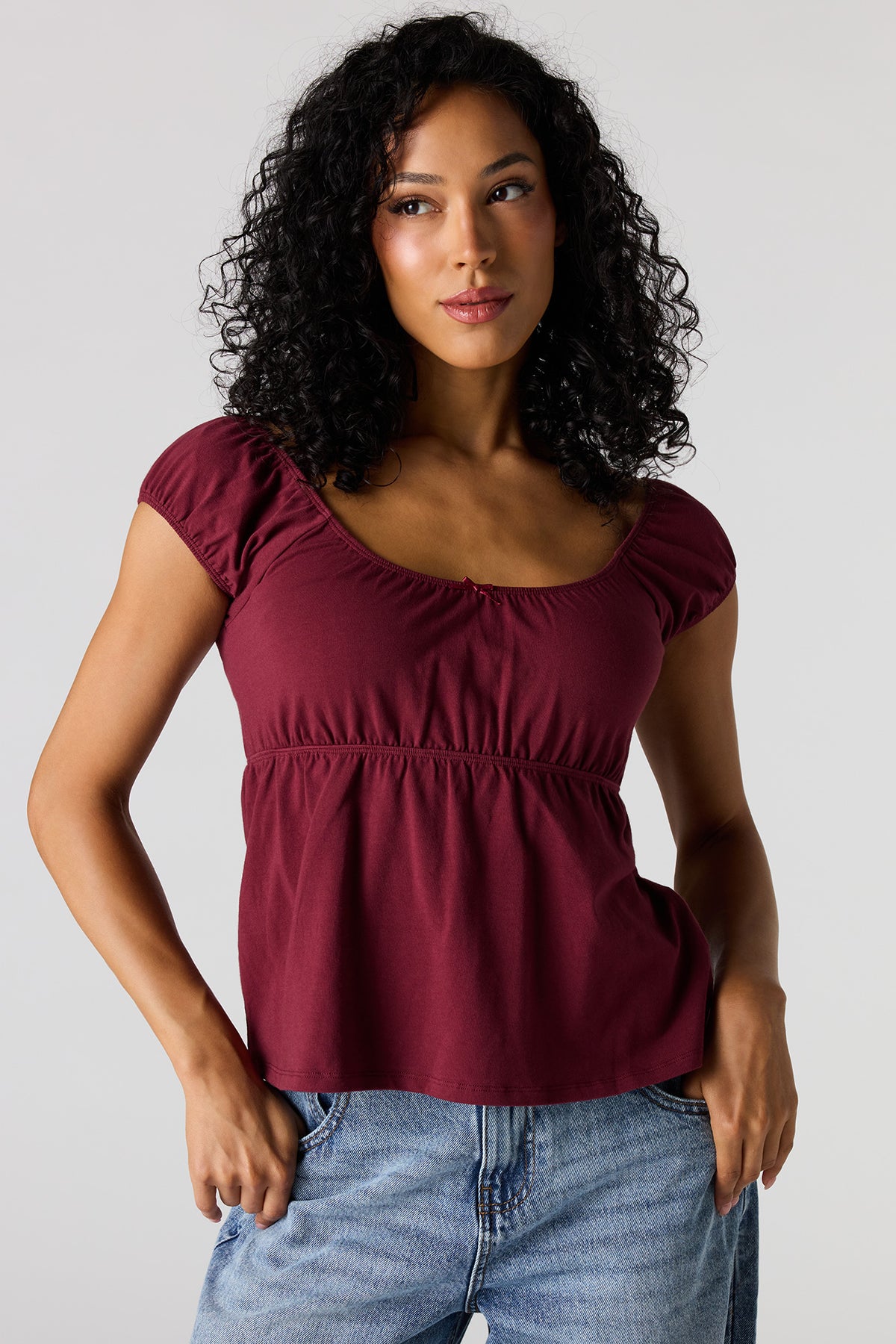 Alt View 4. Scoop Neck Peplum Top - Wine